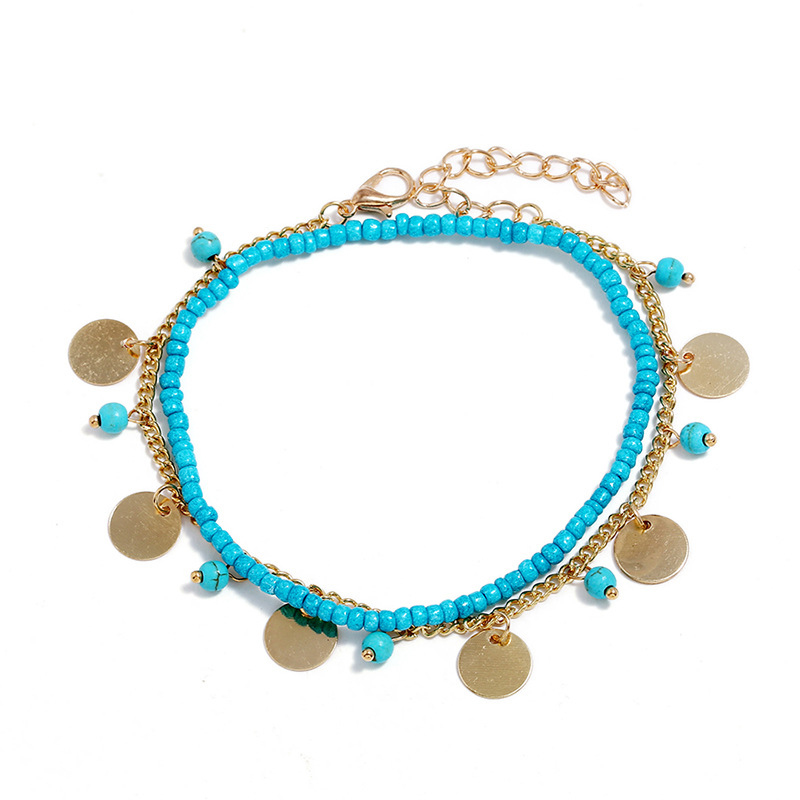 Neon Blue Asymmetrical Beads Detail Anklet Set