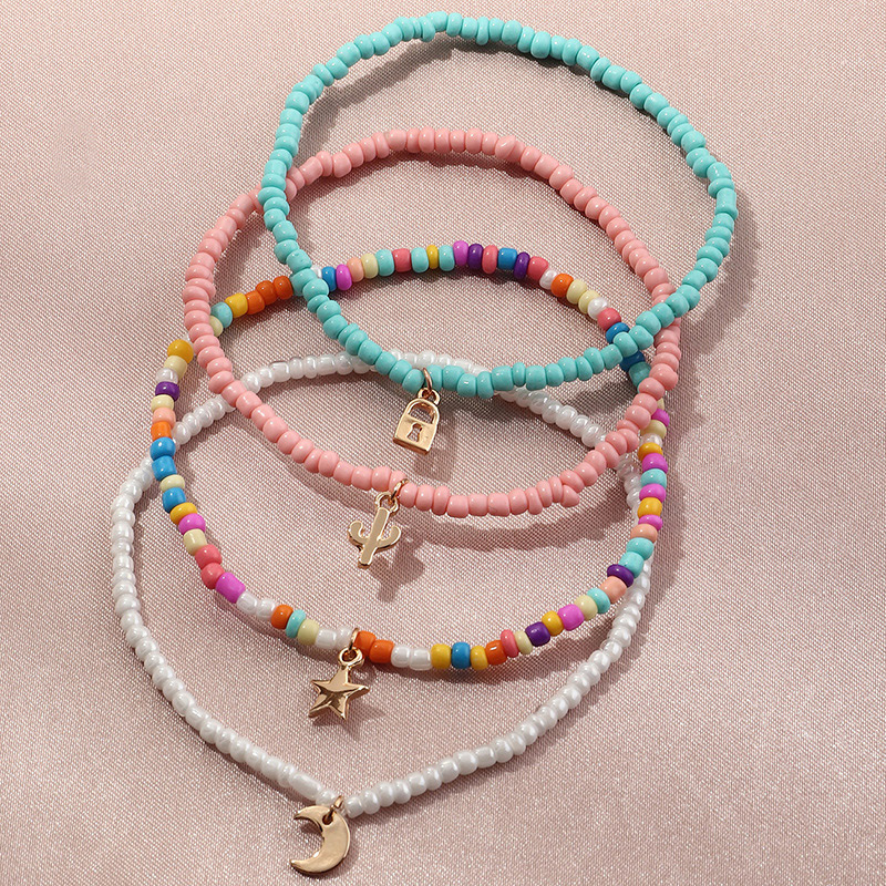 Multi Color Asymmetrical Layered Beads Anklet Set