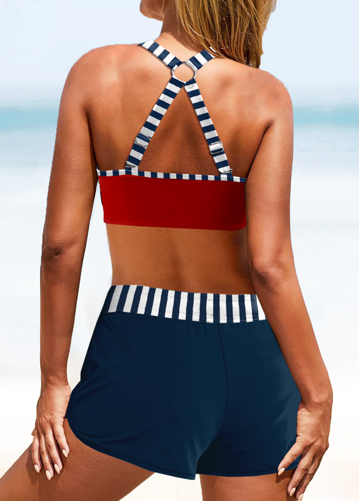 Patchwork Striped Red Bikini Set