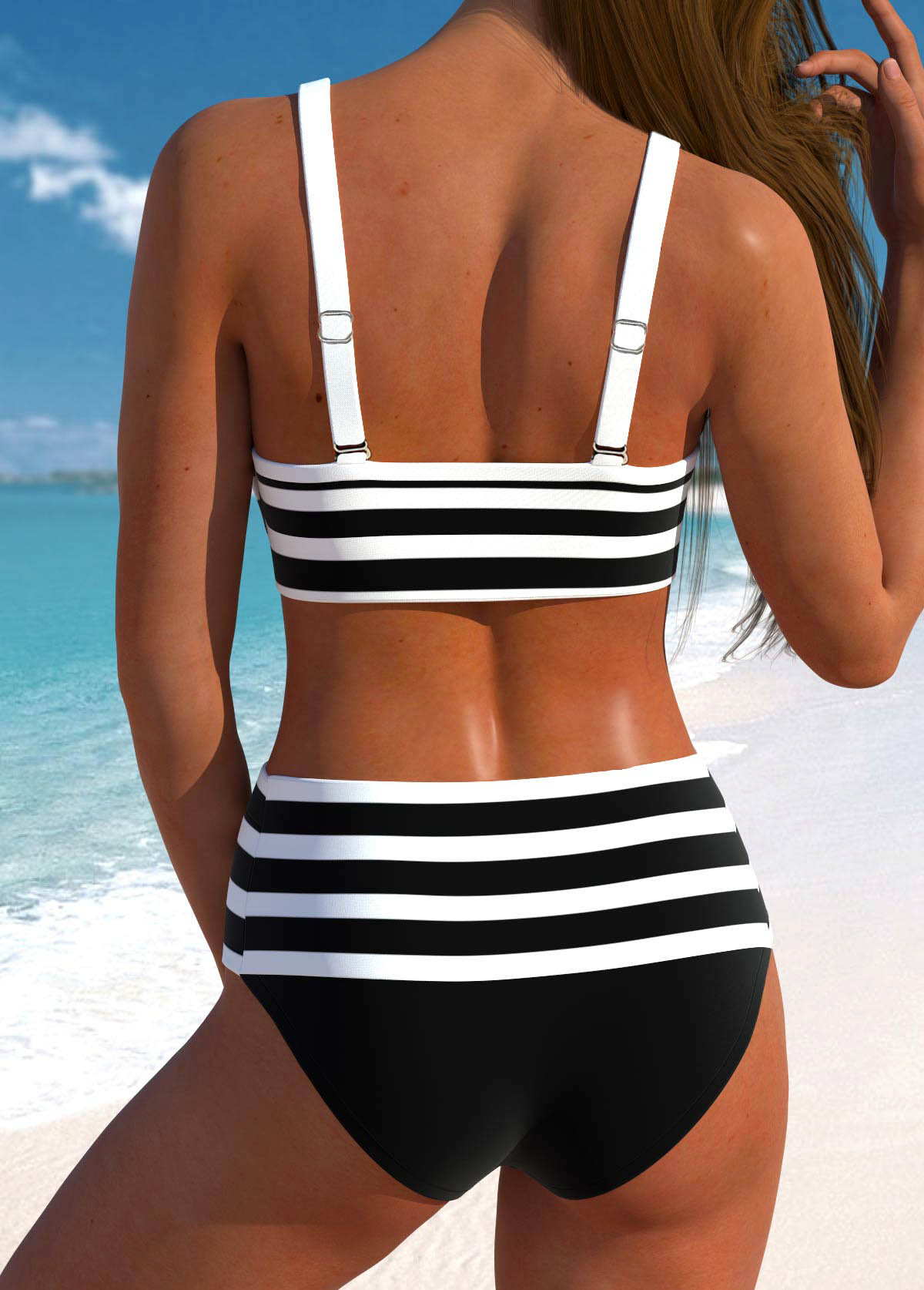 Bowknot Striped Black Wide Strap Bikini Set