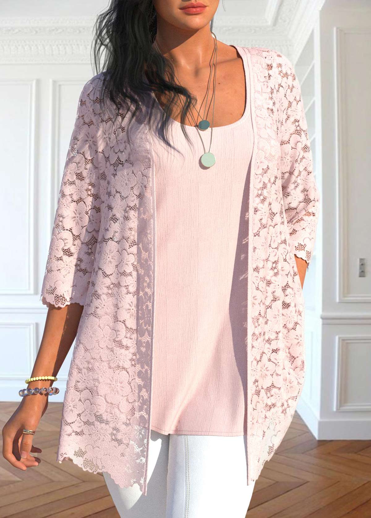 Light Pink Lace Tank Top and Cardigan