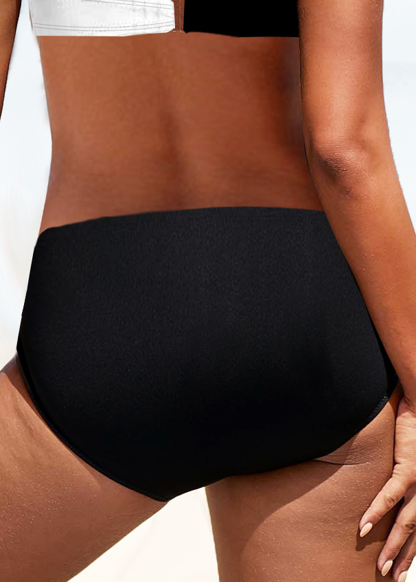 Mid Waisted Contrast Black Bikini Bottom