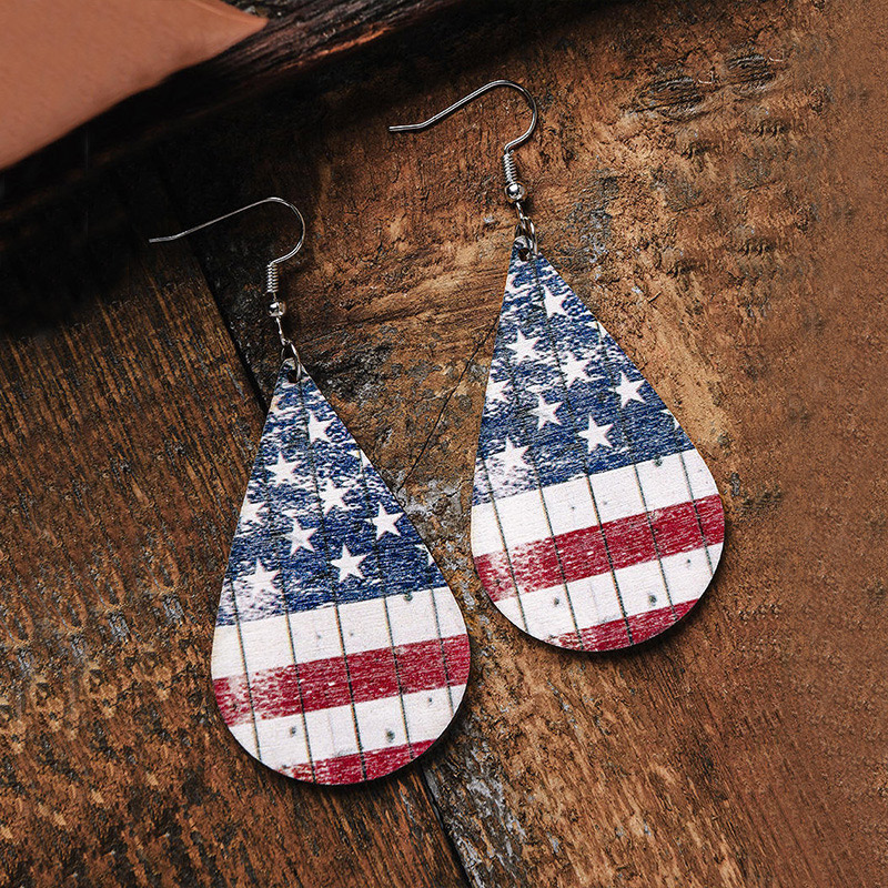 Multi Color Teardrop American Flag Print Earrings