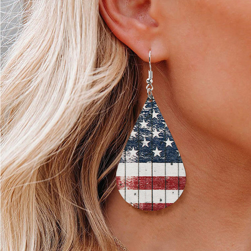 Multi Color Teardrop American Flag Print Earrings