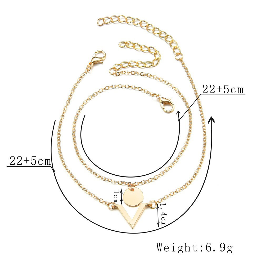 Golden Asymmetrical Metal Detail Letter Anklet Set