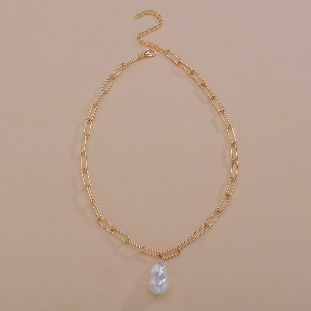 Golden Metal Asymmetrical Pearl Detail Necklace