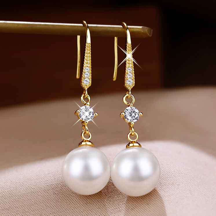 Gold Metal Detail Peal Rhinestone Earrings | picture 