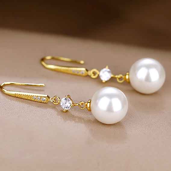 Gold Metal Detail Peal Rhinestone Earrings | picture 