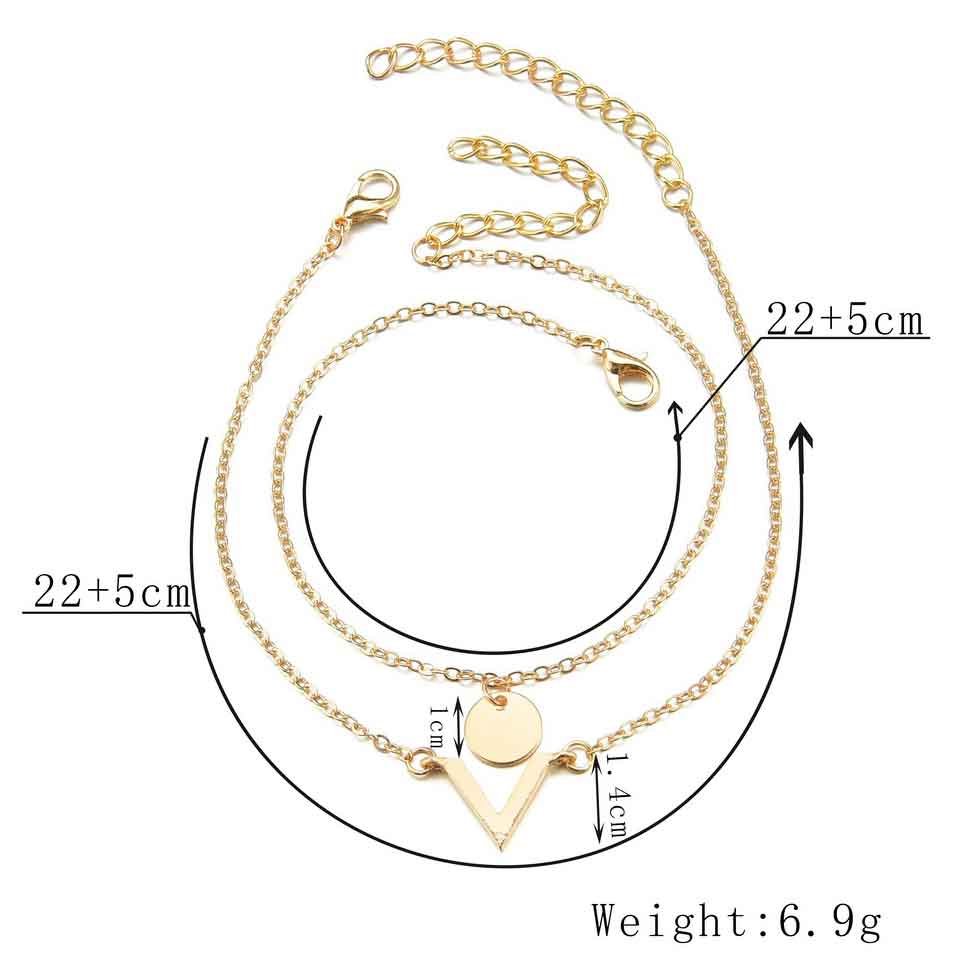 Gold Metal Asymmetrical Design Anklet Set