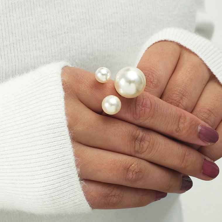 Pearl Design Alloy Detail Gold Ring