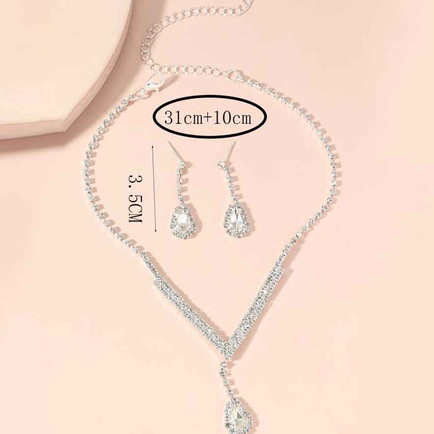 Silvery White Teardrop Earrings and Necklace