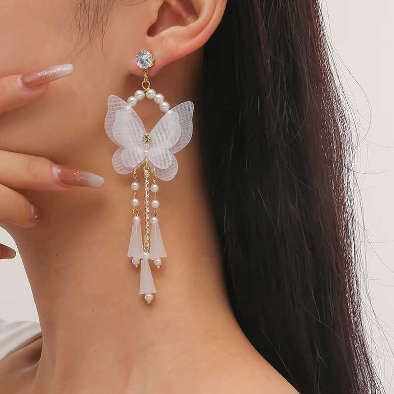 Alloy Detail White Butterfly Design Earrings