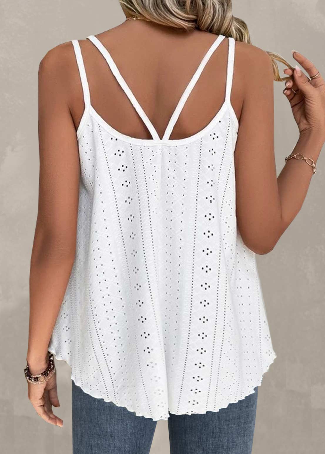 White Hole Scoop Neck Camisole Top