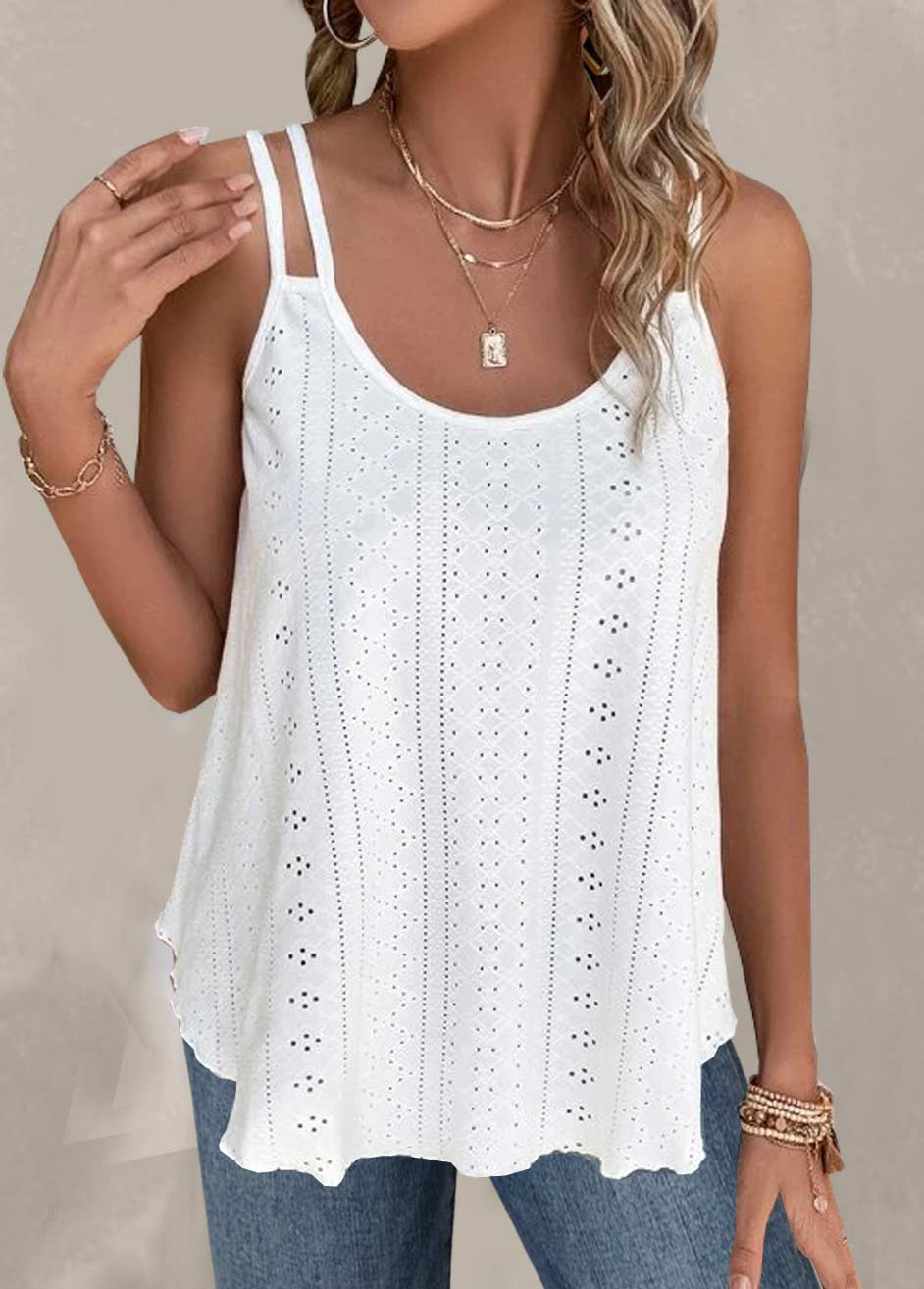 White Hole Scoop Neck Camisole Top