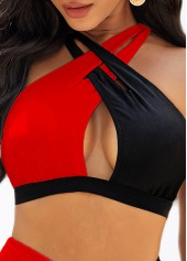Contrast Cross Strap High Waist Bikini Set | thumb picture 