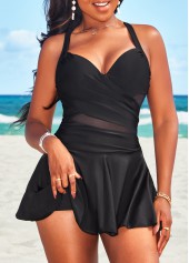 Criss Cross Black Mesh Swimdress Top-No Bottom