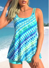 Tie Dye Print Cyan Double Straps Tankini Top-No Bottom | picture 1