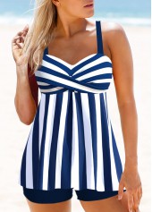Criss Cross Striped Navy Tankini Top-No Bottom | picture 3