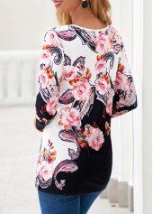 Black Criss Cross Floral Print T Shirt | thumb picture 