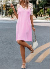 Pink Mesh H Shape V Neck Dress | thumb picture 