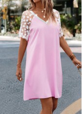 Pink Mesh H Shape V Neck Dress | thumb picture 