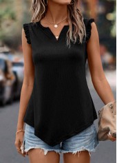 Black Frill Split Neck Tank Top | thumb picture 