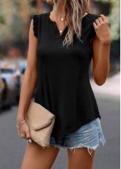 Black Frill Split Neck Tank Top | thumb picture 