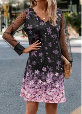 Black Mesh Floral Print A Line Dress | thumb picture 