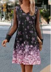 Black Mesh Floral Print A Line Dress | thumb picture 