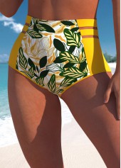 High Waisted Leaf Print Yellow Bikini Bottom | thumb picture 