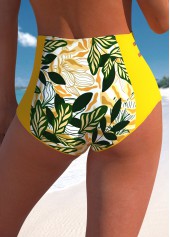 High Waisted Leaf Print Yellow Bikini Bottom | thumb picture 