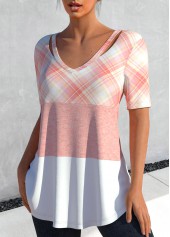 Plus Size Plaid Short Sleeve T Shirt
