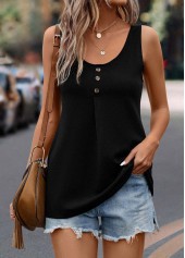 Black Button Scoop Neck Tank Top | thumb picture 