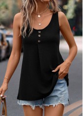 Black Button Scoop Neck Tank Top