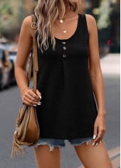 Black Button Scoop Neck Tank Top | thumb picture 