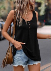 Black Button Scoop Neck Tank Top | thumb picture 