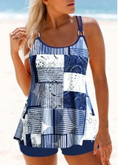 Metal Ring Paisley Print Navy Tankini Set