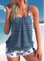 Lace Floral Print Dusty Blue Tankini Top-No Bottom | picture 1