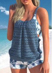 Lace Floral Print Dusty Blue Tankini Top-No Bottom | picture 3