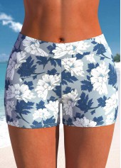 Mid Waisted Floral Print Dusty Blue Swim Shorts