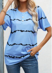 Light Blue Button Striped Short Sleeve T Shirt