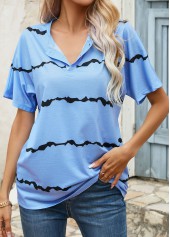 Light Blue Button Striped Short Sleeve T Shirt | thumb picture 
