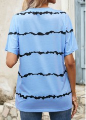 Light Blue Button Striped Short Sleeve T Shirt | thumb picture 