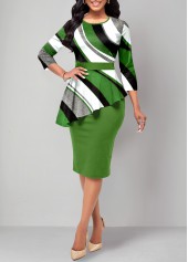 Green Fake 2in1 Geometric Print Dress