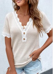 Raw White Lace Short Sleeve T Shirt