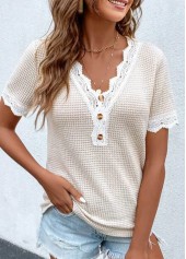 Raw White Lace Short Sleeve T Shirt