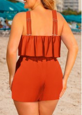Orange Ruffle Short Sleeveless Cross Collar Straight Leg Romper | thumb picture 