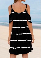 Pocket Striped Black Cold Shoulder Cover Up | thumb picture 