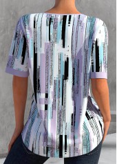 Light Purple Split Geometric Print Short Sleeve Blouse | thumb picture 