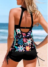 Cut Out Random Floral Print Black Tankini Top-No Bottom | picture 2